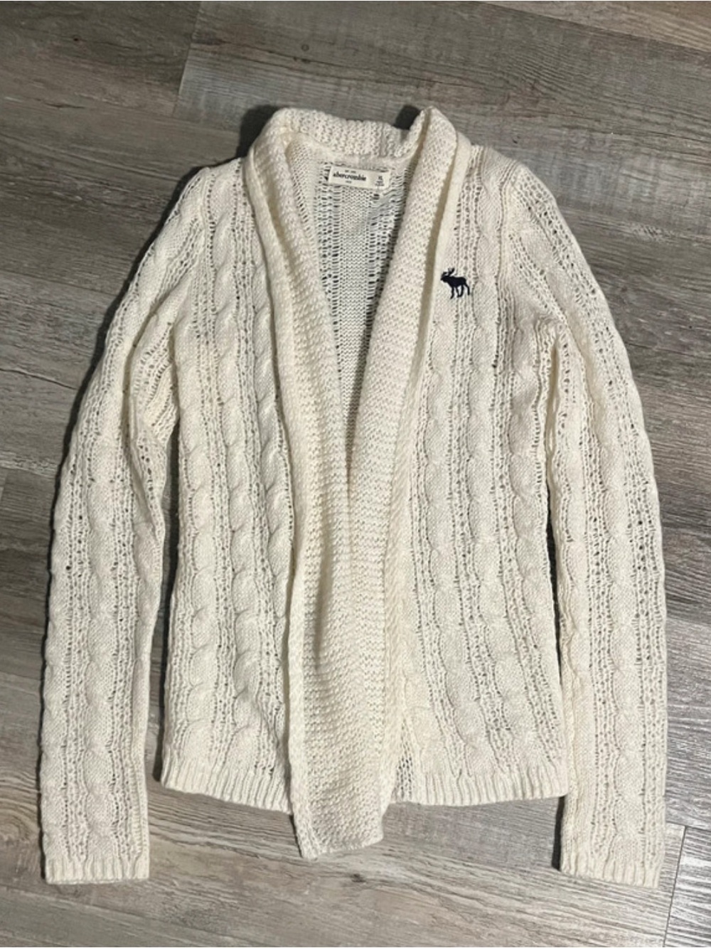 Abercrombie & Fitch Cream Cable-Knit Shawl Collar Cardigan